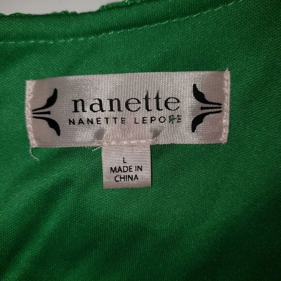 Nanette Nanette Lepore Lace Top Womens Large Green Ruffle Sleeve Scalloped Sheer - Picture 3 of 4